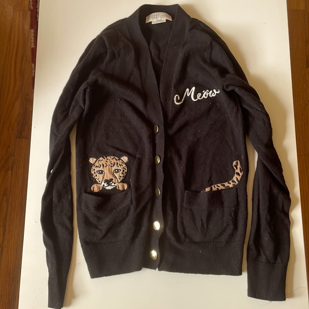 Kate Spade XXS black button down sweater leopard patch